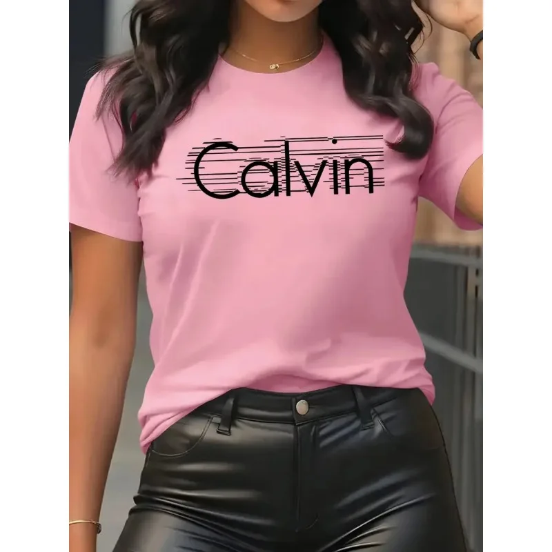 Calvin Women's T-Shirt Leisure - Streetwear Brand Y2K 评论和价格