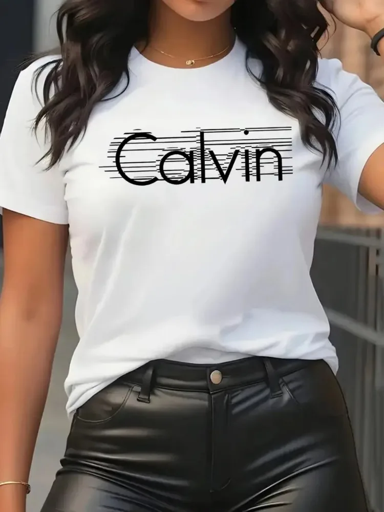 Calvin Women's T-Shirt Leisure - Streetwear Brand Y2K 评论和价格